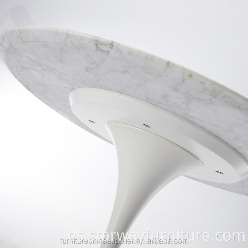 Mesa de comedor de tulipán moderno Carrara mármol y calacatte Base de aluminio blanco Mesa Oval